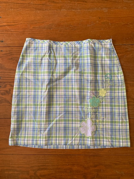 Ann Taylor Loft Dresses & Skirts - LOFT Pastel Plaid Mini Skirt with Floral Embroidery - Light Blue & Green